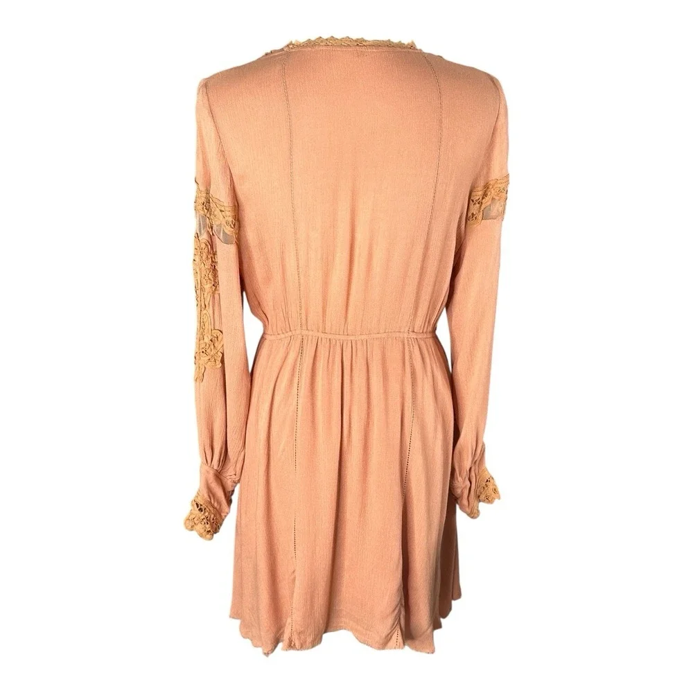 Free People Paige Mini Dress Flowy Crochet Lace Coral Sands Floral Sz Small